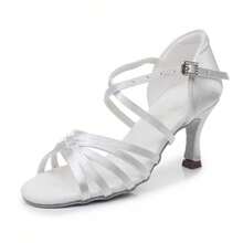 1 par de zapatos de baile latino para mujer, de suela blanda, tacón alto, de satén, zapatos de baile profesionales para escuela de baile, recitales de baile