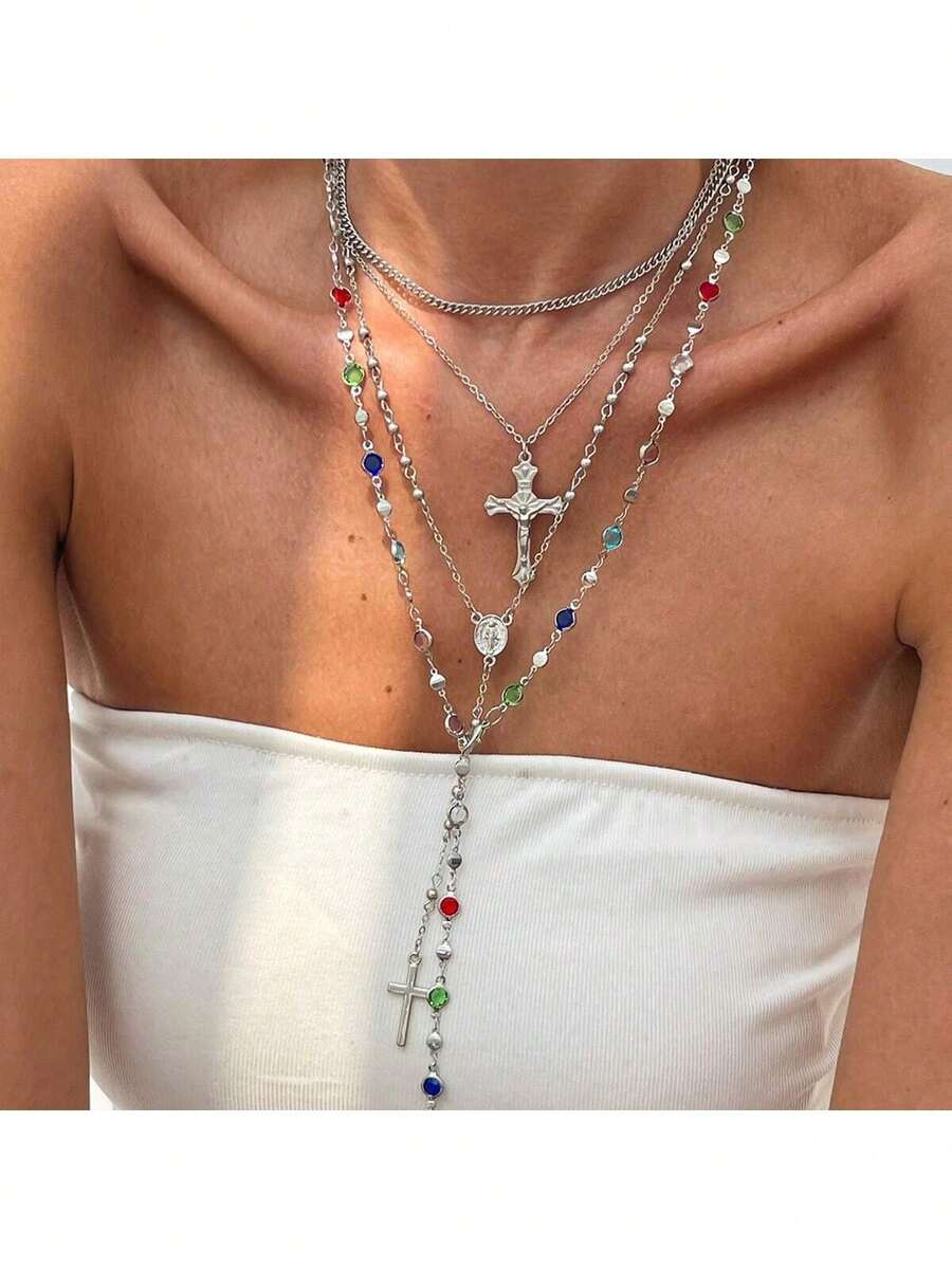 -Hop INS Style-Studded Pendant Necklace Fashion Imitation Pearl Chain Layered Necklace Women - 04 金色 6116 - 查看 1