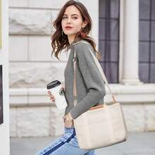 Large Capacity Multi-Pocket Shoulder Bag With Compartments, Multifunctional Tote, Durable Handles - màu đen - Xem 8