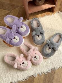 Damskie, jednokolorowe, swobodne, pluszowe kapcie wsuwane z futerkowym wykończeniem, wygodne, domowe ubranie na jesień/zimę