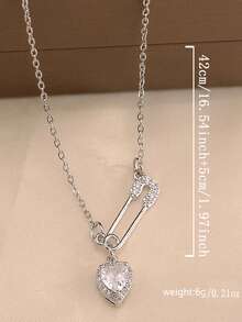 1 Peça Colar Pingente em Forma de Coração com Incrustação de Cobre e Zircônia Cúbica para Mulheres, Acessório de Moda Elegante e Personalizado, Estilo de Luxo