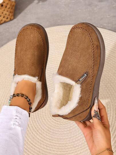 女士冬季雪地靴，时尚休闲轻便一脚蹬踝靴，低帮纯色，耐寒防滑耐用冬靴，适合日常穿着和户外活动