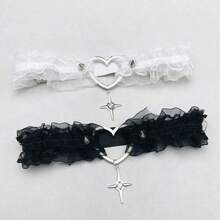 Lolita Punk Lace Trim Rivet Cross Leg Ring Leg Strap Gothic Halloween Women Elastic JK Leg Ring Anklet - 黑色 - 查看 4