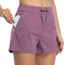 GOMITA Short Deportivo Mujer,Yoga Mujer Short,Pantalones Cortos de Running con Bolsillos para Yoga,Running,Gimnasia,Casual y Entrenamiento - Morado - Ver 3