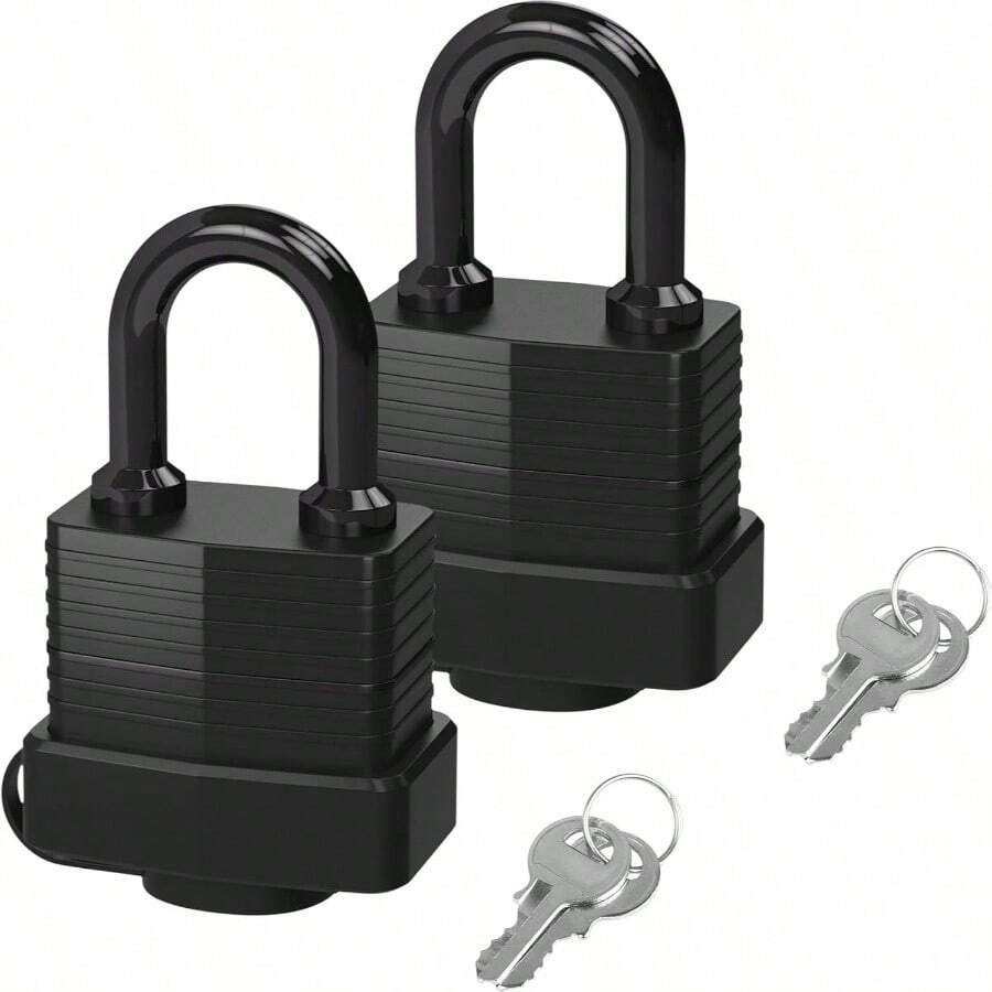 Candados Laminado Impermeables con Tapa Sellada, Juego de 2 Candado Exterior con 4 Mismas Llaves, Latn Macizo, Cerradura para Exteriores Interiores, Gimnasio, Casillero, Garaje - inicial - Ver 1