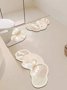 1/3pcs Bathroom Anti-Slip Absorbent Mat, Faux Pearl Butterfly Silica Gel Mat, Retro Pattern Bathroom, U-Shaped Toilet Mat, Washbasin Absorbent Foot Mat, 2.5mm Thickness Christmas Decor Kitchen Rug - Clear - View 13