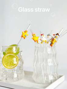 1pc Cute Cartoon Duck Glass Straw, Anti-Scald Anti-Lipstick Milk Tea Juice Beverage Cold Drink Colorful Cartoon Duck Bent Glass Straw