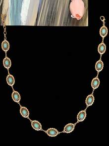 1 件波西米亚几何绿松石串珠帽链，适合日常帽子的多功能配饰，生日礼物