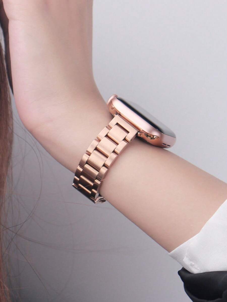 1PC Women's Rose Gold Stainless Steel Watch Strap Watchbands Compatible With IWatch 49mm 46mm 45mm 44mm 42mm 41mm 40mm 38mm, Business Fashion Metal Watch Band Compatible With Apple Watch Series 11 SE3 10 9 8 7 6 5 4 3 2 1 Ultra3/2/1, Luxury Slim Dressy Smart Watch Strap Accessories Compatible With Apple Watch Bands, - 玫瑰金 - 查看 1