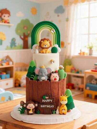 1pc Tropical Forest Animal Cake Topper, Lion Giraffe Elephant Monkey Standing Soft Plastic Figurines, Suitable For Children's Birthday Baking Cake Decoration, Baby Shower Party Supplies