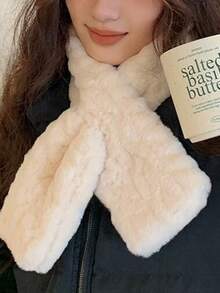 1件装 女士时尚柔软蓬松交叉围巾 裹领羊毛加厚围巾 方巾 女孩百搭休闲秋冬保暖颈巾 适合日常搭配连衣裙 - 彩色 - 查看 2