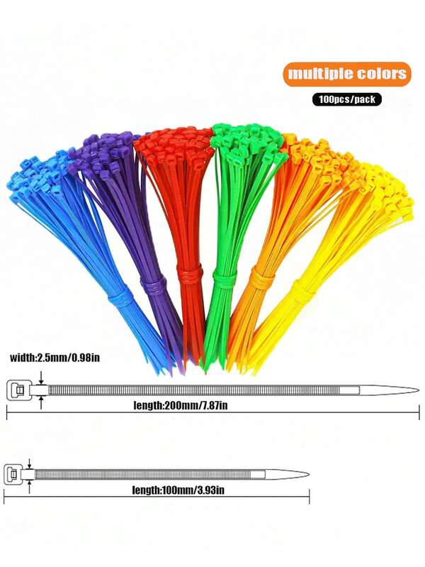 100 Pieces Of Colorful Self-Locking Nylon Plastic, Heavy-Duty High-Quality Plastic Zip Ties With Tensile Strength Are Suitable For Fixing Party Decorations, Fixing Wiring Harnesses For Home And Vehicle Maintenance, Tying And Fixing Garden Plants With Handmade DIY Wiring Straps, Tensile Strength Ropes, And Process Management. They Are Very Suitable For Indoor And Outdoor Use