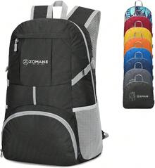 ZOMAKE Mochila para Acampar Plegable de 35L- Mochila de Senderismo-Mochila de Viaje Ligera Para Hombre Mujer-Impermeable-Adecuado para Camping-Escalada-Deportes-Ciclismo - Negro - Ver 12
