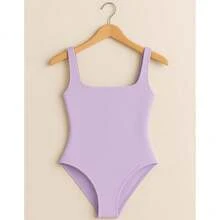 Women's Bori Bodysuit Square Neck Tank Top Thick Strap Basic Casual Blogger Suplex Various Colors Spring Summer - 紫丁香色 - 查看 1