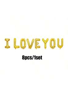 Gold "I LOVE YOU" Balloon Set, 32-Inch Red Heart Foil Balloon And Red Latex Balloons With Fake Rose Petals, Suitable For Birthday Party, Confession, Wedding, Birthday, Anniversary, Room Birthday Decoration Background Decor - Multicolor - View 8