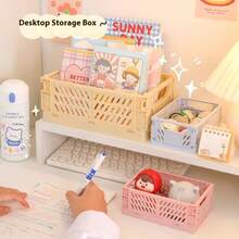 1pc Foldable Storage Basket, Collapsible Desktop Organizer Box For Student Stationery, Miscellaneous Items, Cosmetics, Stackable Small Basket
