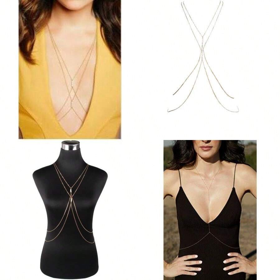 Sexy Body Chains For Women Girls Premium White Pearl Body Chain Bikini Beach Harness Beach Body Chain Backless Bra Body Chain Fashion Sexy Shiny Body Jewelry Party Body Accessories