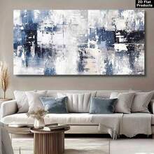 1pc Large Canvas Painting - Modern Abstract Wall Art Poster With Navy/Gray/White/Black/Beige Palette - Ready-To-Hang Framed Decor For Living Room, Office, Bedroom - Contemporary Home Decoration - High-Quality Canvas Print, Office Artwork, Casual Aesthe - 彩色 - 查看 3