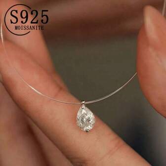 A 925 Silver 1 Carat Moissanite Classic Casual Simple Fashion Personalized Handsome Avant-Garde Versatile High-Quality Mermaid Tears Pendant Necklace For Men And Women, Suitable For Daily Wear And Attending Wedding Banquets, Parties, Dances, Dates, And Suitable For Valentine's Day, Christmas, Halloween, Thanksgiving, New Year's Day, Birthday, Anniversary, Coming-Of-Age Ceremony, Graduation Dance And Other Gifts