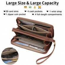 Lange Damenbrieftasche, RFID-Anti-Diebstahl-Swipe-Clutch, lange Brieftasche mit Doppelreißverschluss in Kontrastfarbe