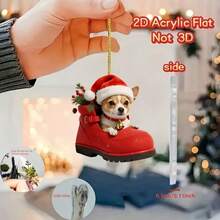 Ornement d'arbre de Noël en acrylique charmant - Botte rouge avec design de chiot, parfait pour la décoration de vacances, l'accrocher à un sac à dos et les accessoires de voiture. Décorations de Noël à la maison, cadeaux de Noël, décorations de Noël - Multicolore - Voir 8
