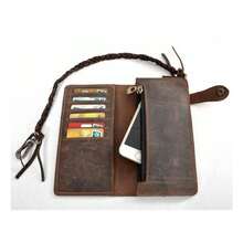 - portafolios larga de piel para hombre, con cadena, plegable, con cierre de cierre, Marrn oscuro, Largo - Marrón Oscuro - Ver 6