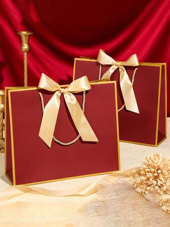 5 st/1 st - Presentpåsar i kraftpapper i landskapsstil, shoppingpåsar, förpackningspåsar med handtag, handväskor med rosettdekoration, bus eller godis, halloween, vita papperspåsar med stor kapacitet, halloween, thanksgiving, jul, nyår, bröllop, födelsedagspresentpåsar, enkla shoppingpåsar i enfärgad, förnödenheter för småföretag