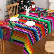 1/20 piezas Mantel festivo, mantel con diseño de flores y líneas coloridas, mantel navideño, mantel de poliéster duradero, fácil de limpiar, para celebraciones festivas, decoración del hogar, decoración navideña, decoración de fiesta mexicana - Multicolor - Ver 7