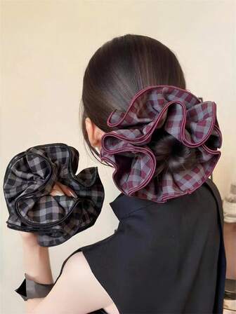 1件装女士时尚优雅格子布发圈，马尾辫发饰，适合搭配连衣裙、日常服装，打造优雅波西米亚风发饰，美妆，发绳，家居健身女士配饰，头部饰品