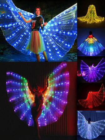 1 Piece Of LED Lighting With Colorful Glowing Wings, Capes, Colorful Stage Performances, Glowing Decorations, Clothing Accessories, Gifts For Celebrations, Belly Dance Stage Decoration, Decoration For Holiday Parties, Room Decoration, Home Decoration, Theme Party Decoration, Valentine's Day Decoration, Suitable For Easter, Campus Festivals, Carnival Costumes And Performances