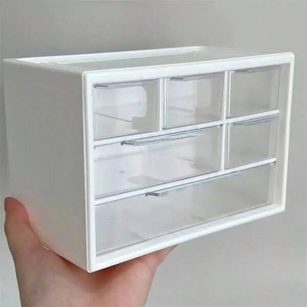 1 Caja de almacenamiento de escritorio de plástico transparente con cajones - Caja de almacenamiento de gran capacidad y multifuncional, adecuada para artículos de oficina, cosméticos y artículos de baño necesarios. Diseño ligero, adecuado para uso doméstico u oficina, caja de almacenamiento de escritorio