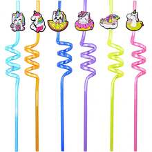 1/6Pcs Reusable Unicorn Straws, Plastic Colored Party Straws, Plastic Drinking Straws For Birthdays, Weddings, Hawaii Parties, Decorations, Easy To Clean, Cute Straws, Party Supplies, And Outdoor Gatherings - Multicolor - View 9
