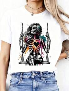 Tops mujeres camisetas gráficas mujeres disfraz halloween mujer trajes de vacaciones mujeres Ropa para el hogar Camisa - Blanco - Ver 1