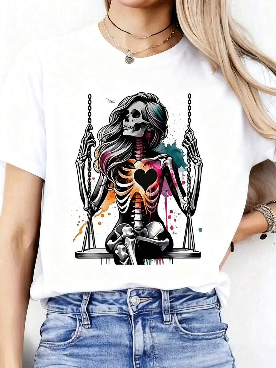 Tops mujeres camisetas gráficas mujeres disfraz halloween mujer trajes de vacaciones mujeres Ropa para el hogar Camisa - Blanco - Ver 1