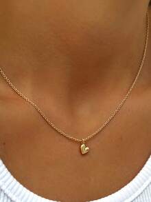 1pc 40+5cm 18K Gold Plated Heart Necklace Gold/Silver Wedding Jewelry Dainty Love Pendant Necklaces For Women Valentine's Day Gift - Heart - View 1