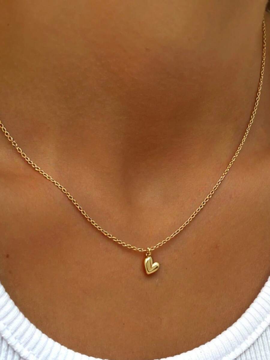 1pc 40+5cm 18K Gold Plated Heart Necklace Gold/Silver Wedding Jewelry Dainty Love Pendant Necklaces For Women Valentine's Day Gift - Heart - View 1