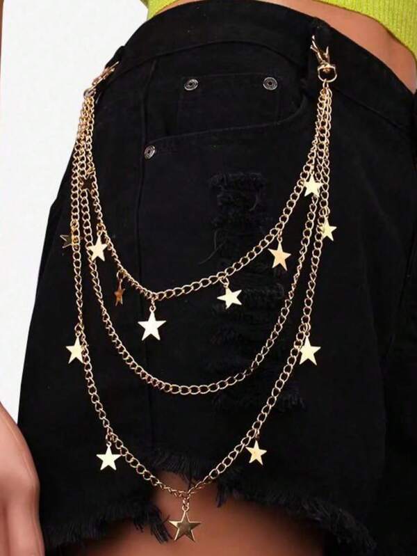 1 pieza Cadena de cintura de estilo punk, cadena de metal de doble capa, decoración única para pantalones, faldas, accesorios de hip hop