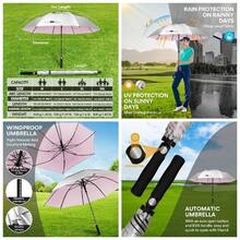 Paraguas de 50546268 Pulgadas - Resistente al Viento UPF 50+ Proteccin Doble Toldo, Paraguas Automtico con 8 Varillas Fibra de Vidrio para Hombres y Mujeres - Plata/Rosa + 54 Pulgadas - Ver 1