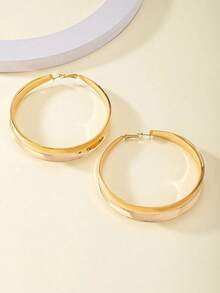 1 Pair Punk Exaggerated Wide Hoop Earrings For Plus Size Women, Suitable For Formal Events, Parties And Everyday Wear - Vàng 2 - Xem 3