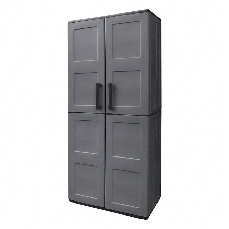Armoire haute en résine, 68 x 37 x 163 cm, avec porte-balais. Gris foncé. - Gris - Voir 1
