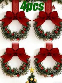 1/2/4pcs Christmas Mini Wreath Cabinet Window Hanging Decorations With, Christmas Wreath, Pine Needles Wreath With Red Berry Hanging Decorations, Red Bow Garland Decoration, Xmas Decoration, Christmas Decorations, Christmas Gifts, Stocking Fillers . Home Decor Room Decor