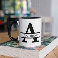 Personalized Monogram Coffee Mug, Initial Letter M Customized For Women Men Girls Boys Dads Moms Friends, Taza De Café Personalizada Con Monograma, Letra Inicial Black Handle Mug Letter M 11oz - Initial A - 查看 2