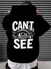 Men's Gothic "Can't See" Eye Graphic Hooded Sweatshirt - Black & White Streetwear Pullover With Front Pocket, Soft Comfortable Fabric, All-Season Casual Sweater For Men, Y Statement Piece For Themed Events & Casual Attire (Machine Washable) - Ideal For Young Adults & Urban Fashion, Long Sleeve Regular Fit With Bold Back Print, Relaxed Fit For Autumn/Winter, Versatile Layering, Funny Hoodie, Hoodies, Mens Hoodies, Mens Hoodies Men Hoodies, Sweatshirt Men, Halloween,,Fall Hoodies,Men's Fall Clothes,Street Wear,Halloween,Mens Hoodies,Y2k Clothes,Jesus Hoodie,Thanksgiving Day,Nightmare Before Christmas,Christmas - màu đen - Xem 1