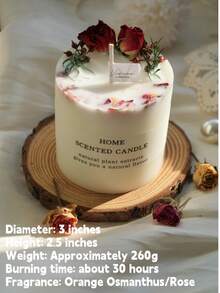 1支天然花香蜡烛，大豆蜡制成，含干花，适用于卧室、房间、办公室装饰。精美香氛礼物，适合节日、父母、朋友（随机标签）