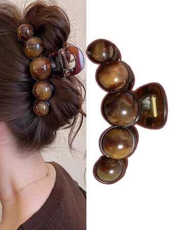 1pc Fashion Pearl Large Simple Elegant Hair Claw Acrylic Hair Accessory, Suitable For Party, Commute, Outfit Matching Fashion Hair Clips Elegant Claw Clip Winter Hair Clutch