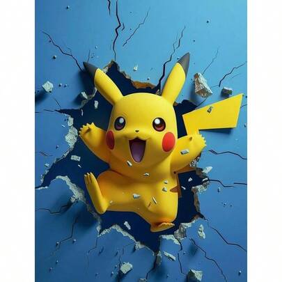 pokemon 1 Stück Pokémon 5D DIY Vollbohrung Rund Diamant Malerei Set - Pikachu an der Wand, Diamant Stickerei Kunsthandwerk Set, Wanddekoration, Rückkehr zur Schule, geeignet für Halloween und Weihnachten, Geschenk für Familie, Liebhaber, Freund