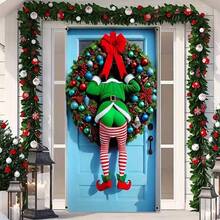 1pc, Polyester, Merry Christmas Funny Elf House Door Cover Hanging Indoor Flag Banner Home Indoor Outdoor Party Decorations Christmas Backdrop Tapestry, Entrance Room Garden Courtyard Gate Decoration 35.43 X 70.86 Inch Holiday Party Supplies - Multicolor - View 4