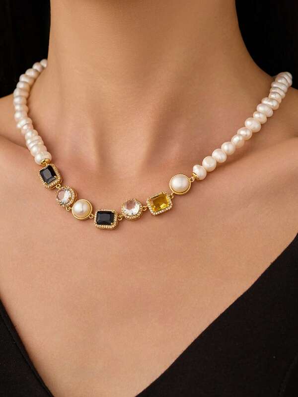 1 Piece Elegant Pearl Necklace For Women,Dainty Freshwater Pearl Choker Necklace For Bridal Wedding,Light Luxury Jewelry Gift For Mother's Day/Anniversary/Valentin's Day/Christmas