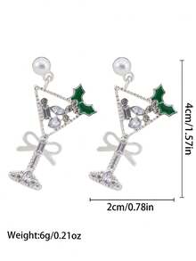 2pcs/Set Rhinestone Santa Claus, Christmas Tree, Reindeer Stemware, Gingerbread Man, Bowknot , Gold Pendant Earrings, Christmas Gift