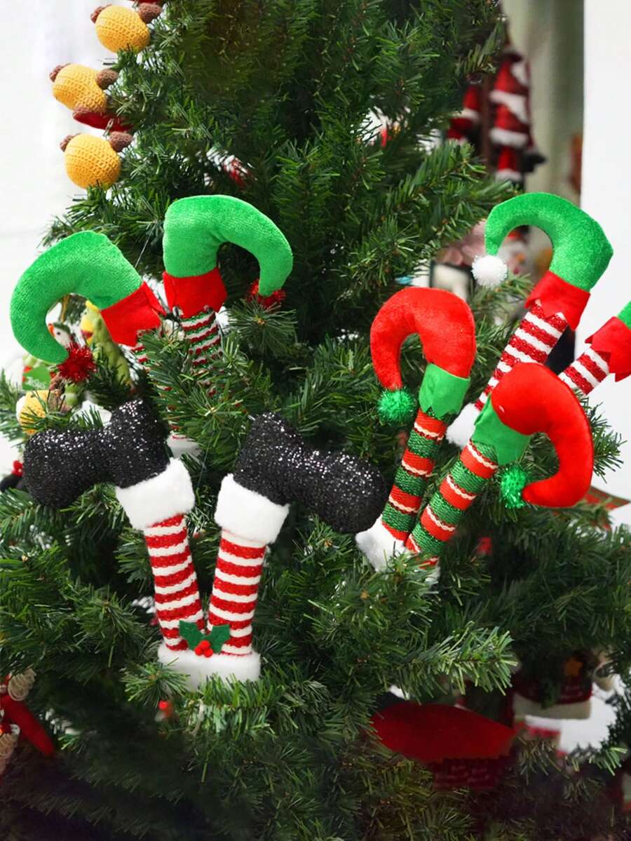 1 buc Crăciun Elf picior ramură inserții ornamente, decorațiuni ornament brad de Crăciun, Moș Crăciun și Crăciun Elf figurină picior, decor scenă, decor festivaluri, decor cameră, decor casă, decor birouri, decor petrecere tematică, decor Crăciun, picior de Crăciun